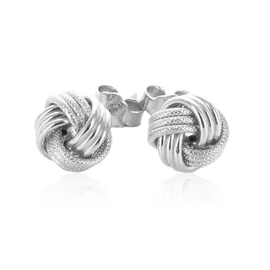 14k White Gold Love Knot with Ridge Texture Earrings - 0
