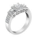 14K White Gold Round and Princess-Cut Diamond Three Stone Ring (1 Cttw, H-I Color, I1-I2 Clarity) - Size 7-2
