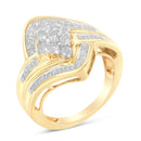 10K Yellow Gold Diamond Bypass Cluster Ring (1 Cttw, I-J Color, I2-I3 Clarity) - Size 7-1