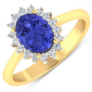 1.92 Carat Genuine Tanzanite and White Diamond 14K Yellow Gold Ring-1