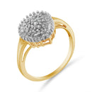10K Yellow Gold 1/2 Cttw Round & Baguette Cut Diamond Pear Shaped Domed PavÃ© Cluster with Halo Cocktail Ring (J-K Color, I1-I2 Clarity) - Size 4-1/4-3