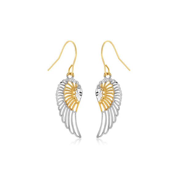 Two-Tone Wing Drop Earrings in 10K Gold