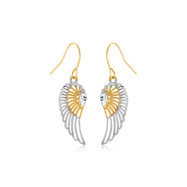 Two-Tone Wing Drop Earrings in 10K Gold