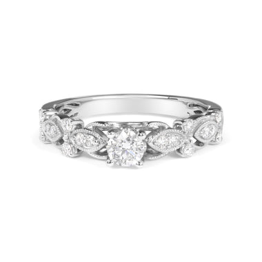 14K White Gold 1/2 Cttw Diamond Vintage Style Engagement Ring (G-H Color, VS2-SI1 Clarity) - Size 7 - 0