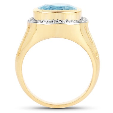 14K Yellow Gold Plated 4.64 Carat Genuine Blue Topaz and White Topaz .925 Sterling Silver Ring - 0