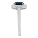 10K White Gold 1/5 Cttw Round Diamond and Prong Set 7MM Created Blue Sapphire Halo Cocktail Ring (H-I Color, I1-I2 Clarity) - Size 7-5