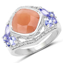4.67 Carat Genuine Peach Moonstone and Tanzanite .925 Sterling Silver Ring-1