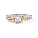 14K Two-Toned Gold Diamond 3/8 Cttw Diamond Split Shank and Beaded Halo Engagement Ring (G-H Color, VS2-SI1 Clarity) - Size 7-4