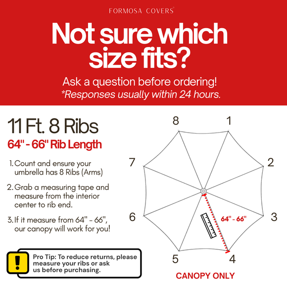 11 ft Cantilever Umbrella Replacement Canopy Supported Bar 8 Ribs Red