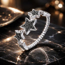925 Sterling Silver Oxidized Rings with Pavé Setting CZ, Size 6.0 for Women-1