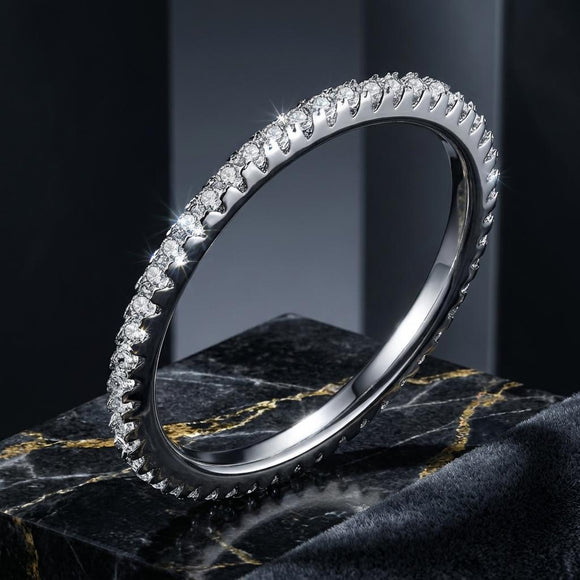 925 Sterling Silver Platinum Plated CZ Pavé Setting Ring Size 5.0 for Women