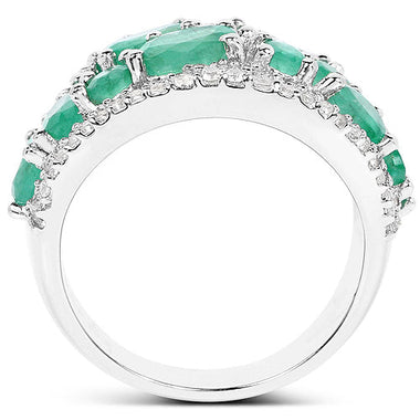 3.27 Carat Genuine Emerald and White Zircon .925 Sterling Silver Ring - 0