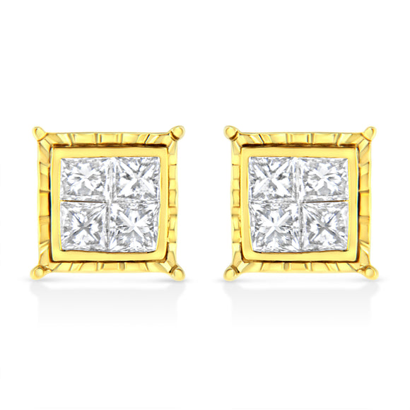 14K Yellow Gold 1 Cttw Princess Cut Diamond Square Stud Earrings