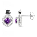 2.29 Carat Genuine Amethyst, Black Diamond and White Diamond .925 Sterling Silver Earrings-3