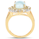14K Yellow Gold Plated 6.72 Carat Genuine Aquamarine and White Topaz .925 Sterling Silver Ring-2