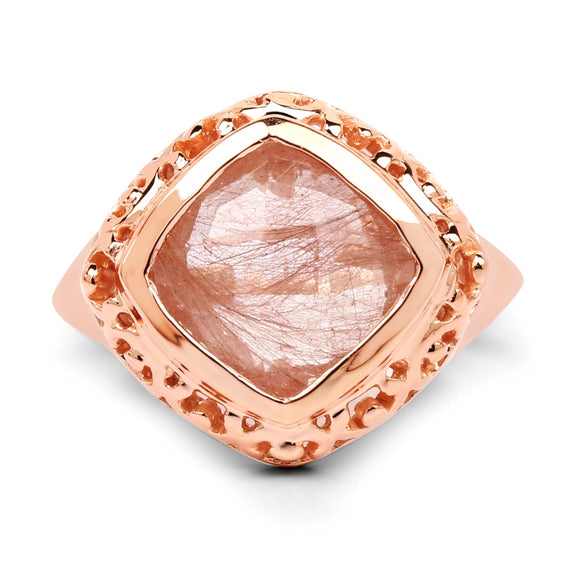 14K Rose Gold Plated 3.25 Carat Genuine Pink Rutile .925 Sterling Silver Ring