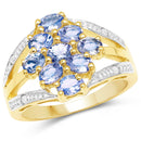 14K Yellow Gold Plated 1.59 Carat Genuine Tanzanite and White Topaz .925 Sterling Silver Ring-1