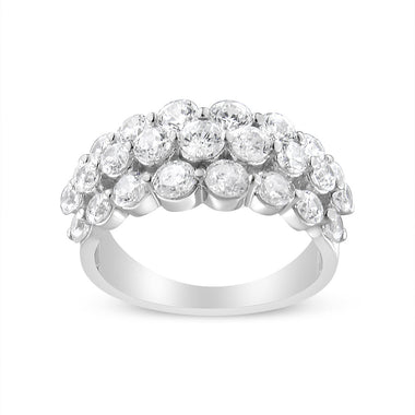 10K White Gold 2 1/2 Cttw Round Natural Diamond 3 Row Band Ring (I-J Color, I1-I2 Clarity) - Ring Size 7 - 0