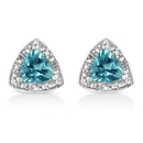 .925 Sterling Silver 6x6 mm Trillion Cut Blue Topaz Gemstone and Diamond Accent Stud Earring (I-J Color, I1-I2 Clarity)-2