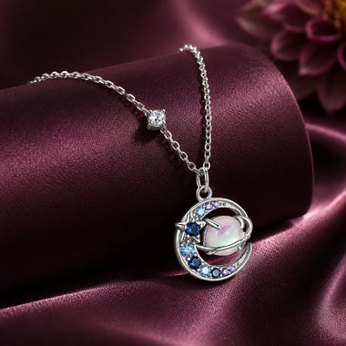 925 Sterling Silver Necklace with Pavé CZ & Transparent Glass Pendant for Women - 0