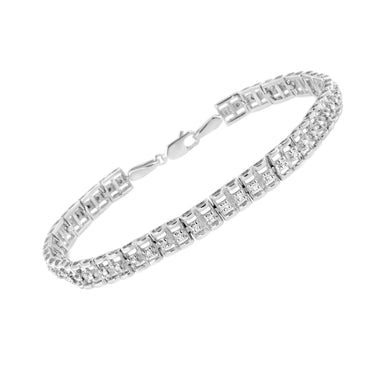.925 Sterling Silver 1/10 Cttw Diamond Double-Link 7" Rolex Tennis Bracelet (I-J Color, I3 Clarity) - 0