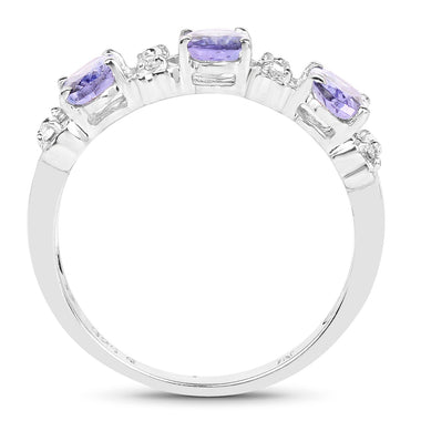 1.40 Carat Genuine Tanzanite and White Topaz .925 Sterling Silver Ring - 0