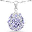 2.64 Carat Genuine Tanzanite and White Topaz .925 Sterling Silver Pendant-1