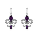 .925 Sterling Silver Marquise Cut Amethyst and Diamond Accent Fleur De Lis Dangle Stud Earrings (H-I Color, SI1-SI2 Clarity)-1