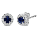 10K White Gold 3.25mm x 3.25mm Round Blue Sapphire and 1/10 Cttw Diamond Halo Stud Earrings (I-J Color, I1-I2 Clarity)-2