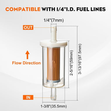 10-Pack 1/4-inch Fuel Filter For BS 695666 845125 691035 John Deere Z225 Z425 Z245 Z435 Z625 Z525E Z375R Z235 Z255 Z335E Z355E Z335M Mower Tractor - 0