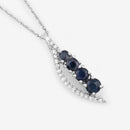 0.40 Carat Genuine Blue Sapphire and White Diamond 14K White Gold Pendant-4