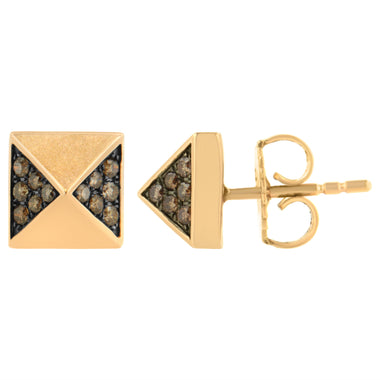14K Rose Gold 1/4 Cttw Brown Diamond Pyramid Stud Earring (Brown Color, SI1-SI2 Clarity) - 0