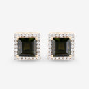 1.55 Carat Genuine Green Tourmaline and White Diamond 14K Yellow Gold Earrings-3