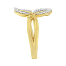 10K Yellow Gold 3/8 Cttw Round and Baguette-Cut Diamond Leaf Cocktail Ring - Size 7 (I-J Color, I1-I2 Clarity)-5