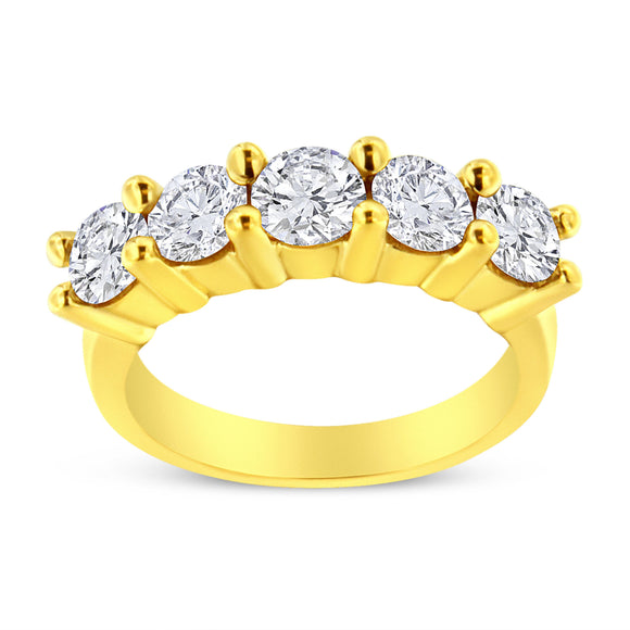 14K Yellow Gold Plated .925 Sterling Silver 2.0 Cttw Shared Prong Set Diamond 5 Stone Wedding Band Ring (J-K Color, I1-I2 Clarity) - Size 7