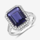 3.70 Carat Genuine Iolite and White Diamond 14K White Gold Ring-4