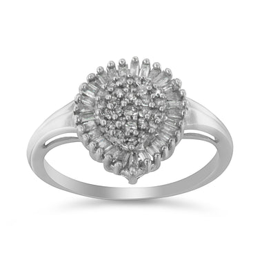 10K White Gold 1/2 Cttw Round & Baguette Cut Diamond Pear Shaped Domed PavÃ© Cluster with Halo Cocktail Ring (H-I Color, SI1-SI2 Clarity) - Size 5 - 0