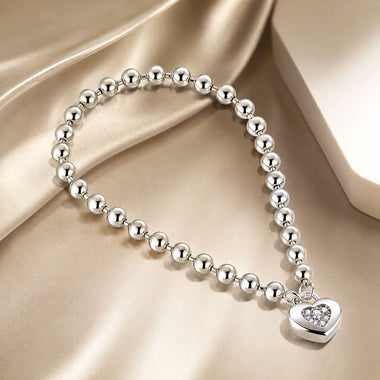 925 Sterling Silver Bracelet with Pavé Setting CZ and Platinum Plating, 17cm for Women - 0