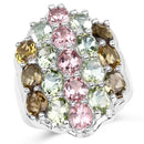 6.74 Carat Genuine Brown Tourmaline, Pink Tourmaline & Green Tourmaline .925 Sterling Silver Ring-1