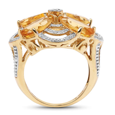 14K Yellow Gold Plated 8.80 Carat Genuine Citrine .925 Sterling Silver Ring - 0
