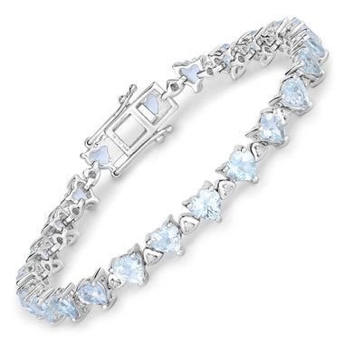 7.71 Carat Genuine Aquamarine and White Diamond .925 Sterling Silver Bracelet