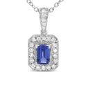 18K White Gold 1/4 Cttw Round Diamond and 6x4mm Purple Tanzanite Halo 18" Pendant Necklace (H-I Color, VS1-VS2 Clarity)-1