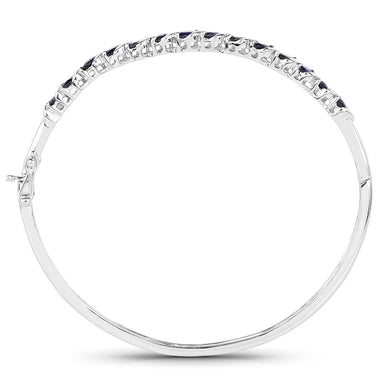 3.08 Carat Genuine Blue Sapphire .925 Sterling Silver Bangle - 0