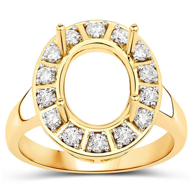 0.42 Carat Genuine White Diamond 14K Yellow Gold Semi Mount Ring - holds 11x9mm Oval Gemstone - 0