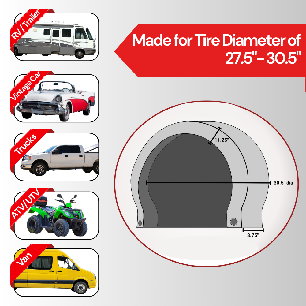 Deluxe tire/wheel covers fits tire 27.5"- 30.5" Dia. for RV's, Travel Trailers, Toy Haulers, 5th wheel trailers, Truck, Van, SUV (Set of 4) - 0