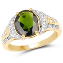 18K Yellow Gold Plated 2.79 Carat Genuine Chrome Diopside & White Topaz .925 Sterling Silver Ring-1