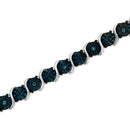 .925 Sterling Silver 1/10 Cttw Miracle-Set Treated Blue Color Diamond Miracle Plate "S" Link Tennis Bracelet (Blue Color, I2- I3 Clarity) - 7.25"-4