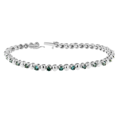 14K White Gold Round-Cut Blue Diamonds Bracelet (3.00 cttw, Blue Color, Clarity) - 0