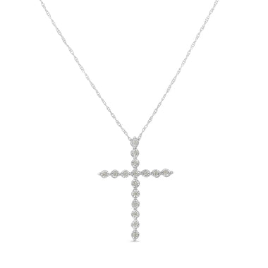 .925 Sterling Silver 1/6 Cttw Brilliant-Cut Diamond Miracle-Set Shared Prong Cross 18" Pendant Necklace (I-J Color, I2-I3 Clarity) - 0