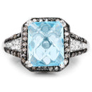 4.33 Carat Genuine Swiss Blue Topaz, Champagne Diamond & White Diamond .925 Sterling Silver Ring-3